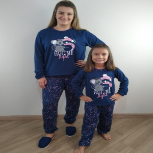 Imagem de Pijama Em Moletom Flanelado Coala Cor Azul Marinho Com Rosa